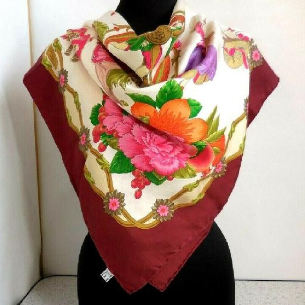 LA-Gucci Pink Green Gold Orange Multi-color Silk